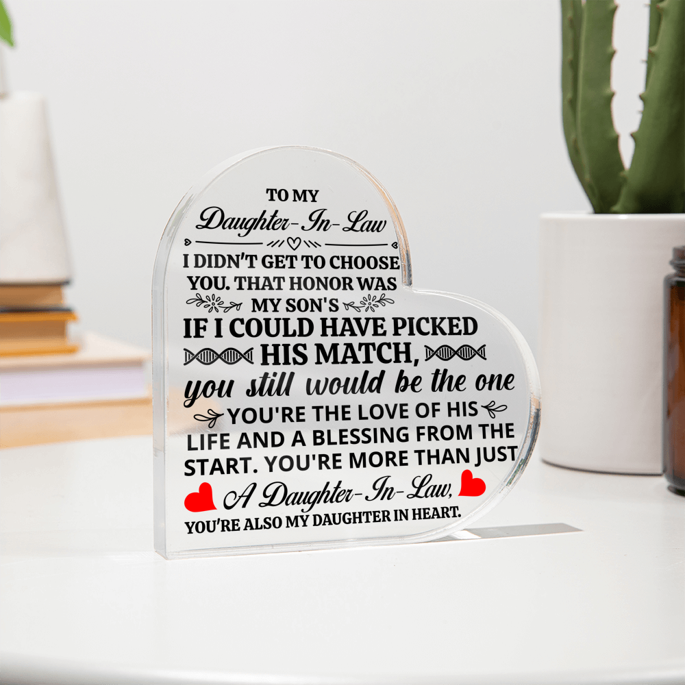 TO MY DAUGHTER IN LAW HONOR HEART ACRYLIC PLAQUE